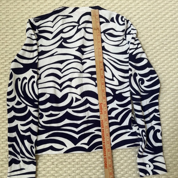 Lily Pulitzer Women’s XS Cotton Cardigan Pearly Buttons Navy White Geometric - Picture 5 of 9